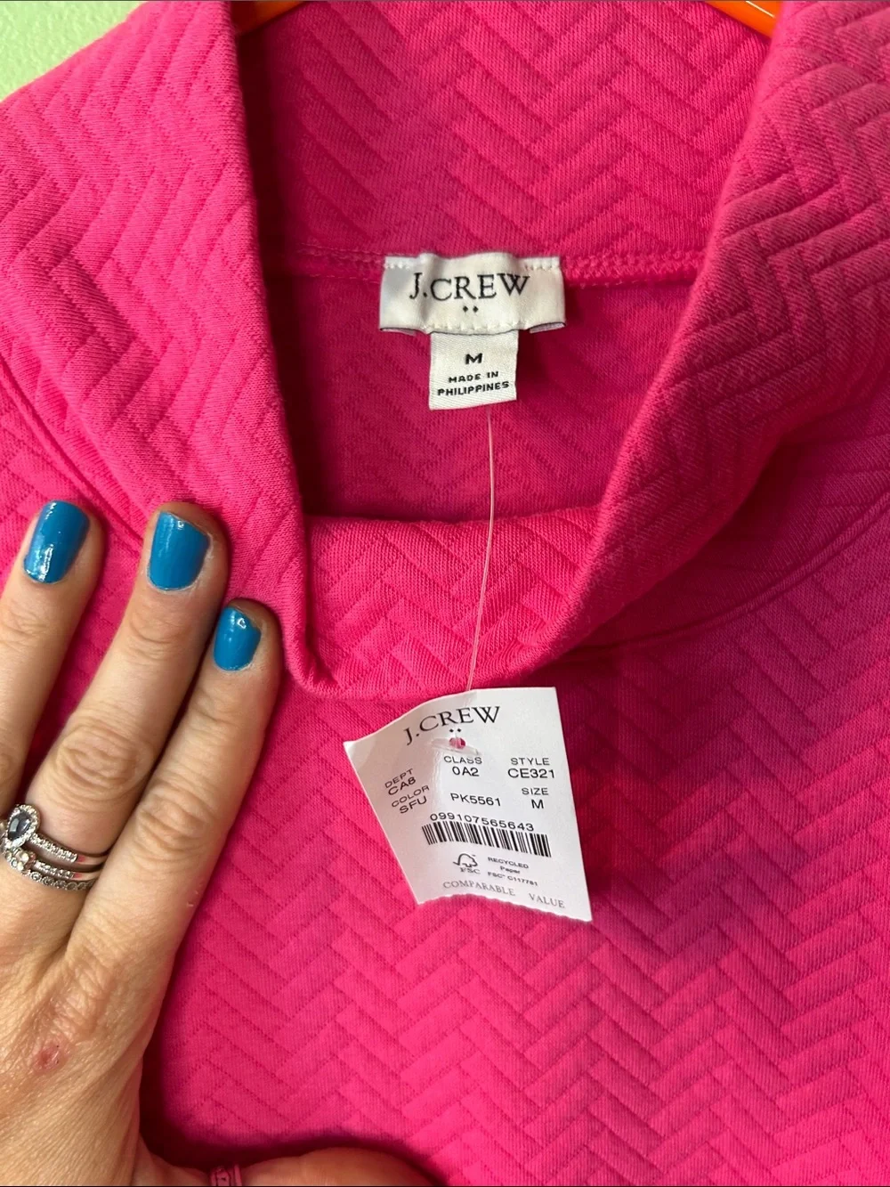 J. Crew Bright Hot Pink Textured Turtleneck Sweater